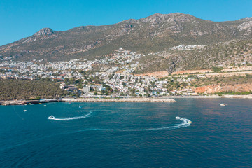 Wall Mural - Beautiful scenery from sea to the land. Green hills and mountains shot with drone