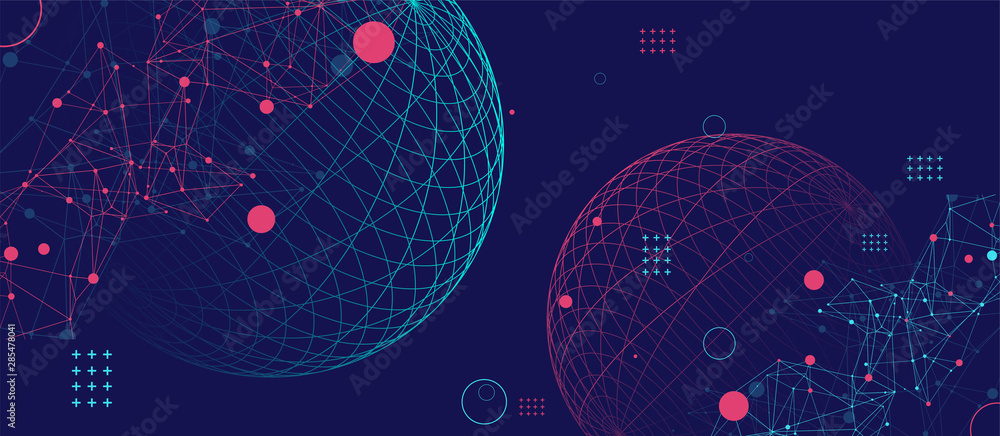 Abstract sphere background with plexus effect. 3D surface. - obrazy, fototapety, plakaty 