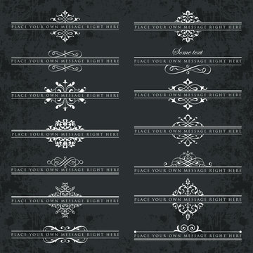 Vector collection of various calligraphic ornate headpieces on chalkboard background