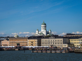 Beautiful skyline of Helsinki city center featuring Helsiki cathedral