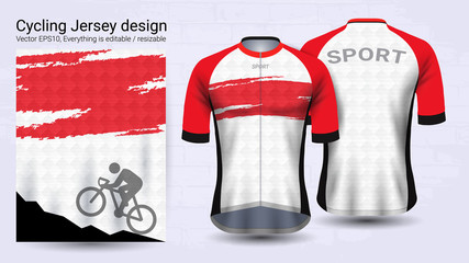 Wall Mural - Cycling Jerseys, Short sleeve sport mockup template, Graphic design for bicycle apparel or Clothing outerwear and raingear uniforms, Easily to change logo, name, color and lettering in your styles.