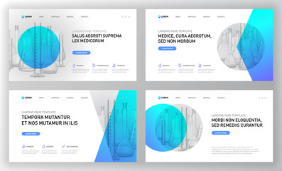 Wall Mural - pharmaceutical landing pages templates set. medical web page design concept layout for website. vect