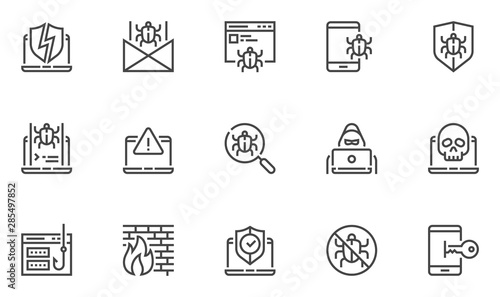 Fotografía Hacking vector line icons set