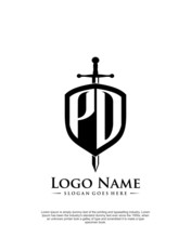 PD PO Letter With Shield Style Logo Template Vector