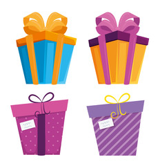 Sticker - set of presents gifts with ribbon bow decoration