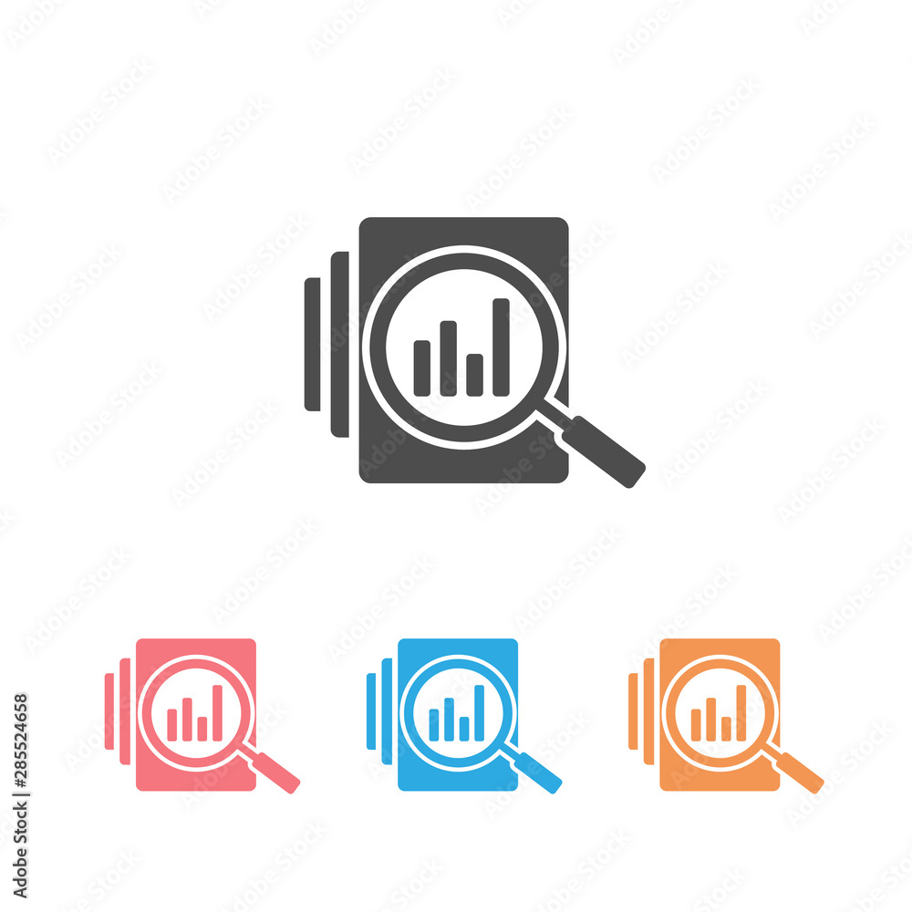 Audit document icon set in flat style. Result report vector ...