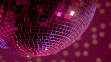 Mirror Disco Ball In Nightclub Lights, Festive Party Atmosphere, Performance