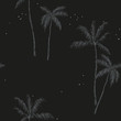 Tropical palm trees silhouettes, black night background with stars. Vector seamless pattern. Graphic illustration. Exotic plants. Summer beach floral design. Paradise nature