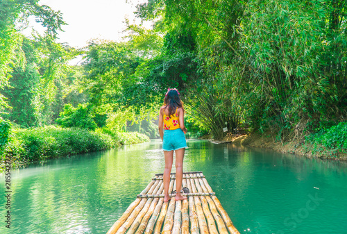 Woman on bamboo raft, Martha Brae Poster Mural XXL