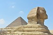 The Great Sphinx of Giza and the Pyramid of Khufu, Cairo, Egypt.