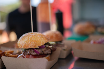 Cooking Hamburgers on the food truck