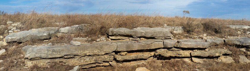 Wall Mural - limestone rock layers panorama, Kansas prairie