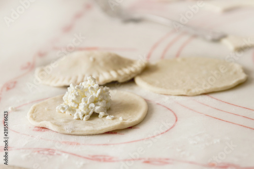 Perogies Varenyky Being Prepared With Dry Cottage Cheese And