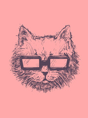 Poster - Cat Sketch Sunglasses Illustration