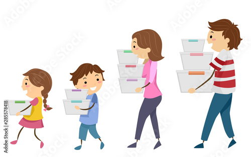 Stickman Family Carrying Containers Organizing