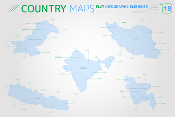  Pakistan, India, Bangladesh, Iran and Nepal Vector Maps