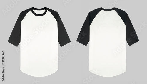 Download Set Of Raglan T Shirt In Front And Back View Isolated On Background Blank Plain Raglan 3 4 Sleeve Black And White Ready For Mockup Or Presentation Your Design Stock Photo Adobe Stock