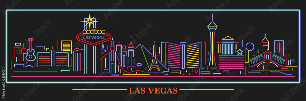 Las Vegas Nevada neon skyline - obrazy, fototapety, plakaty 