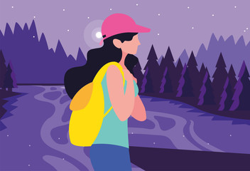 Poster - woman with backpack hiking wanderlust