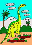 Fototapeta Dinusie - An Illustrated Cartoon of A Dinosaur