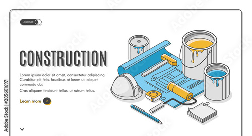 Construction Plan Isometric Landing Page Engineering Blueprint