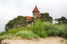 LEBA, POLAND - JULY 23, 2019: Neptun Castle On The Baltic Sea In Leba, Poland. In 1903 Almost On The Beach , The Build Of This Interesting Architectonically Building Was Begun (completed In 1907).