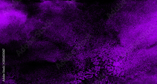Deep dark violet neon lights watercolor on black background Fototapete