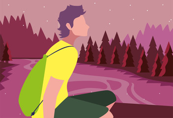 Poster - man with backpack hiking wanderlust