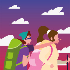 Poster - couple with backpack hiking wanderlust