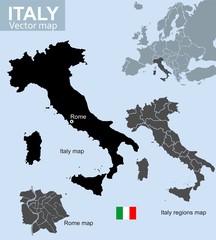 Italy map, regions map and Rome districts map