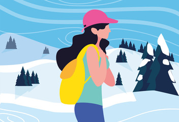 Poster - woman with backpack hiking wanderlust