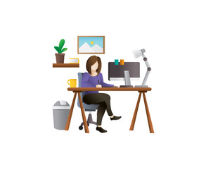 young female freelancer vector illustration. blogging, blogger, freelance, creative writing, copy wr