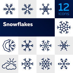 Poster - Snowflakes line icon set. Set of line icons on white background. Cold, winter, frozen. Winter concept. Vector illustration can be used for topics like cold, december, winter season