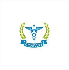 Wall Mural - Shield Crown Leaves Medical Logo Icon Symbol. Medical Goup Logo Healhy Template