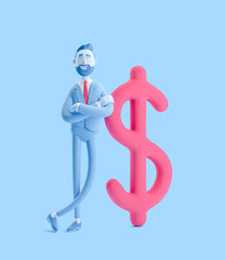 Wall Mural - 3d illustration. Businessman Billy with big dollar sign. Businessman Billy in blue color.