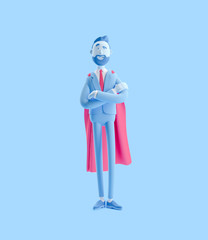 Wall Mural - 3d illustration.Businessman Billy clothed like a superhero. Businessman Billy in blue color.