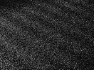 Poster - wet asphalt road with dark shadow of fence and light of morning