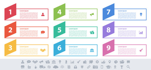 Wall Mural - Infographic design business concept vector illustration with 9 steps or options or processes represent work flow or diagram or web button banner