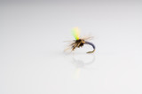Fototapeta Dmuchawce - Traditional grey klinkhammer  Dry Fly Fishing fly against a white background with copy space