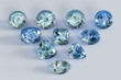 Loose portuguese cut blue aquamarine gemstones on white background