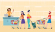 © sabelskaya - Grocery supermarket checkout line - cartoon people standing in queue