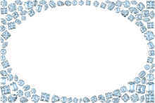Oval Frame Made Of Blue Diamonds On White Background