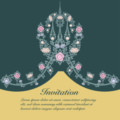 Wall Mural - Vector of invitation card template, background and frame border. Thai art style floral vintage illustration design