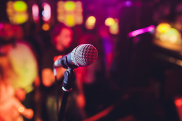 Wall Mural - Microphone. Microphone close-up. A pub. Bar. A restaurant. Classical music. Music.