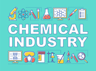 Wall Mural - Chemical industry word concepts banner. Industrial chemicals producing. Laboratory research. Presentation, website. Isolated lettering typography idea with linear icons. Vector outline illustration