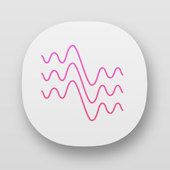 Sticker - Flowing wavy lines app icon. UI/UX user interface. Fluid parallel soundwaves. Sound waves. Abstract organic waveforms. Vibration amplitude. Web or mobile applications. Vector isolated illustration