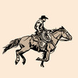 American cowboy riding horse and throwing lasso. 
