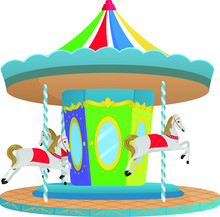 Realistic Vintage Carousel With White Horses On A White Background