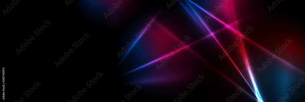 Abstract blue red purple tech glowing neon lines background. Laser show iridescent banner graphic design. Vector illustration - obrazy, fototapety, plakaty 