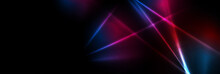 Abstract Blue Red Purple Tech Glowing Neon Lines Background. Laser Show Iridescent Banner Graphic Design. Vector Illustration